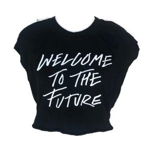 Volcom Women’s Black Crop Cropped Shirt “welcome to the future” size L